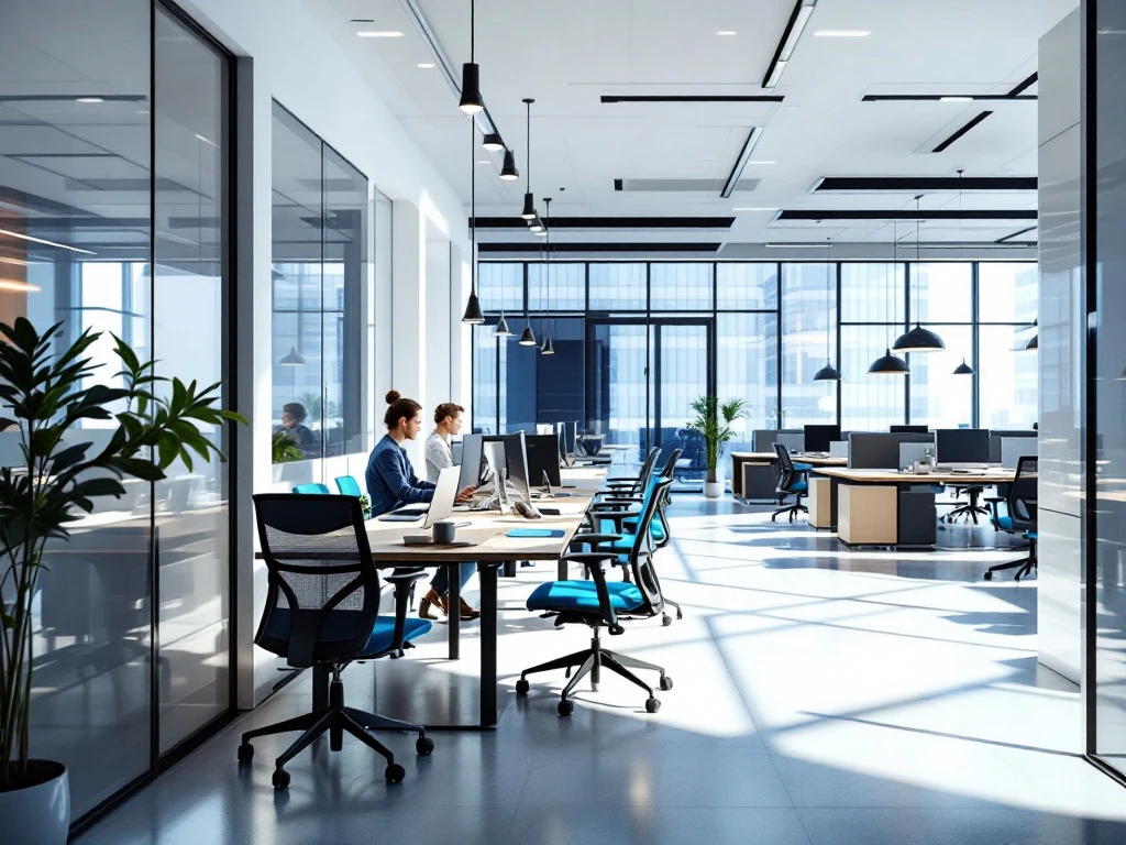 Moderne kantoorruimte die bedrijfsgroei toont van kleine startup hoek naar ruime open werkplek met Scandinavisch design