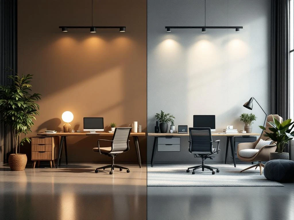 Kantoor transformatie van budget meubilair naar premium ergonomische werkplek met kostenanalyse elementen