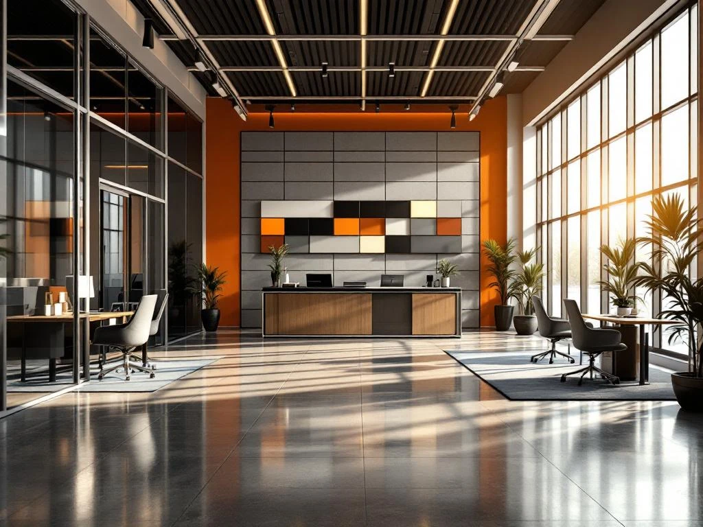 Moderne kantoorruimte met ergonomische meubilair, merkaccenten en natuurlijk licht voor werkgeversmerk